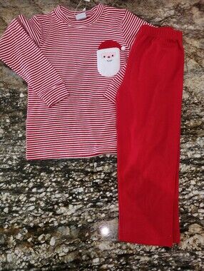 Children's Red Striped Santa Pocket Set.  Sz 4/5